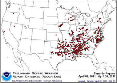 2011 Severe weather map NOAA